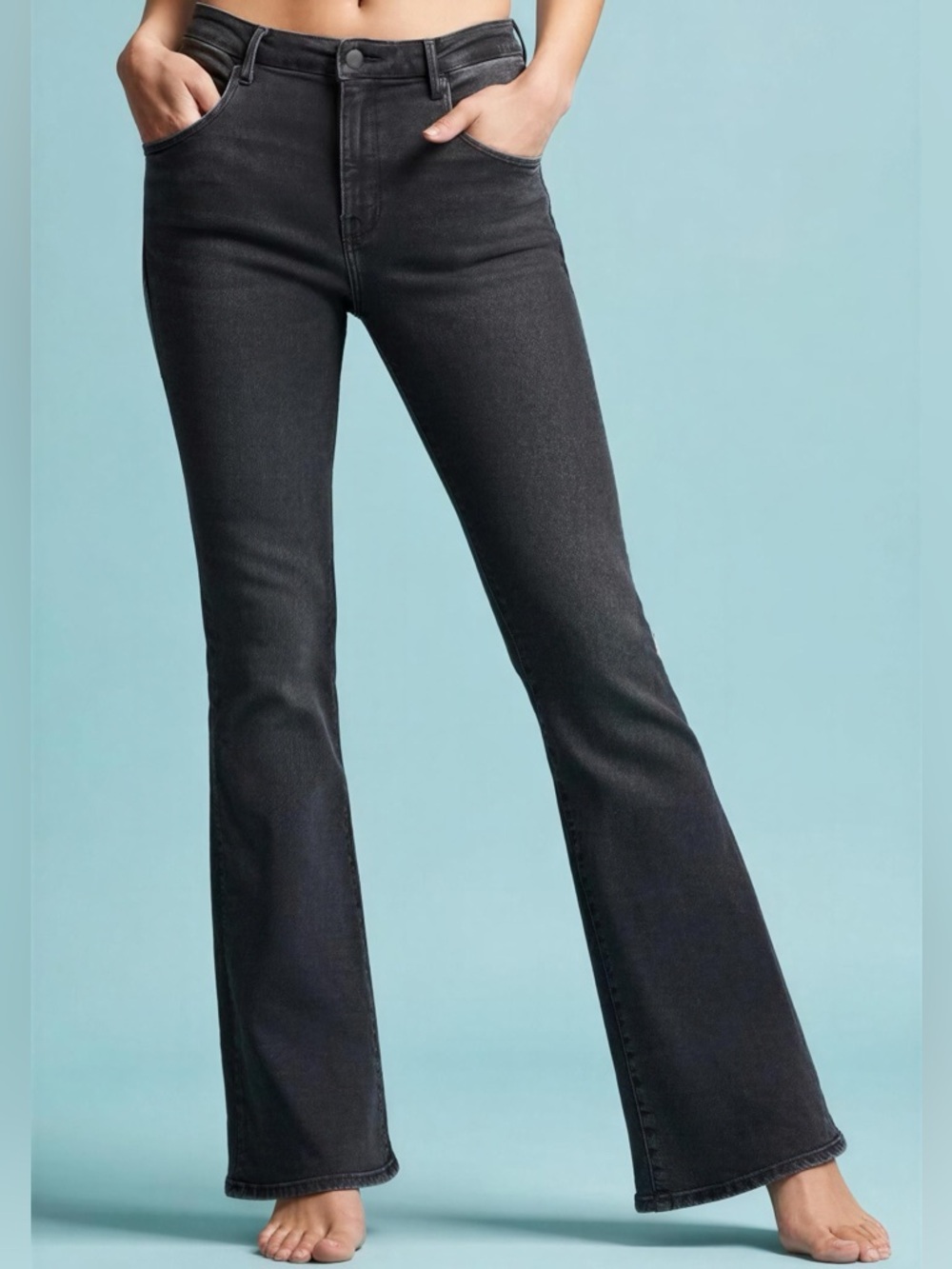 Good American Black High-Rise Flare Jeans Size 14